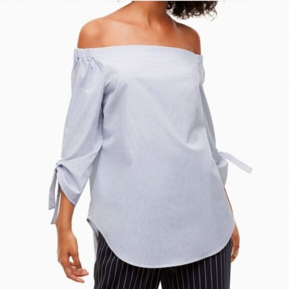 Aritzia Babaton Malik off the shoulder blouse, blue & white stripes 100% cotton - Picture 16 of 16
